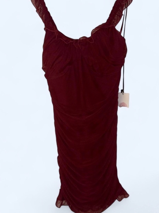 Crystal Sky Dresses & Skirts - Elegant Burgundy Midi Dress with Ruffle Straps